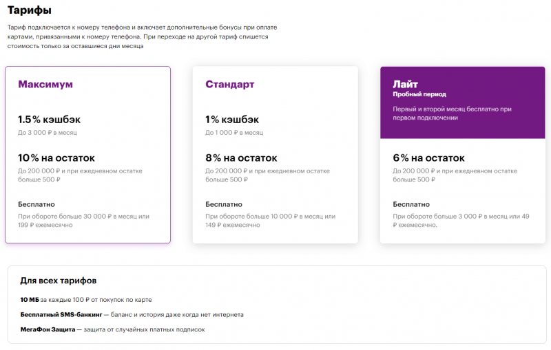 Бонусы и тарифы по карте Мегафон