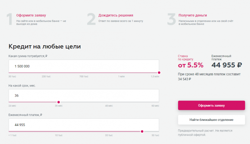Кредитный калькулятор на сайте Ренессанс Кредит