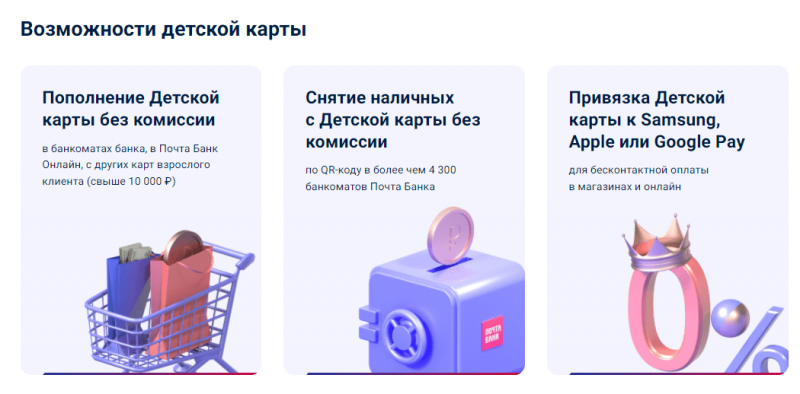 Возможности Детской карты Почта Банка