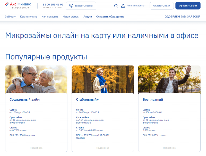 Условия займов в Акс Финанс Условия займов в Акс Финанс