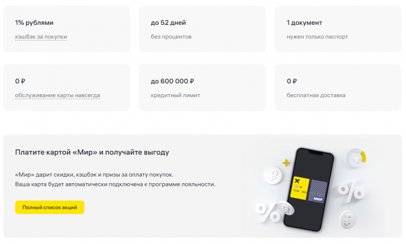 Условия по карте Кэшбэк на всё Райффайзенбанка