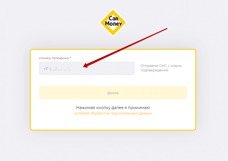 Вход в личный кабинет CarMoney по логину и паролю