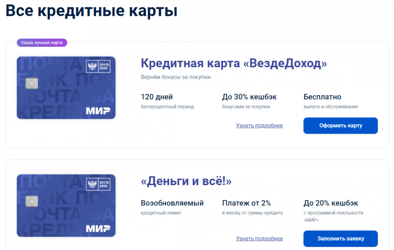 Кредитные карты Почта Банка Кредитные карты Почта Банка