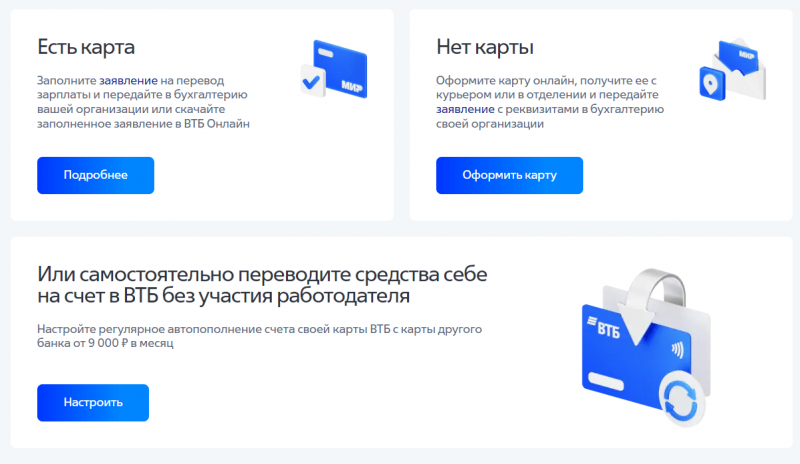 Условия по зарплатной карте ВТБ Условия по зарплатной карте ВТБ