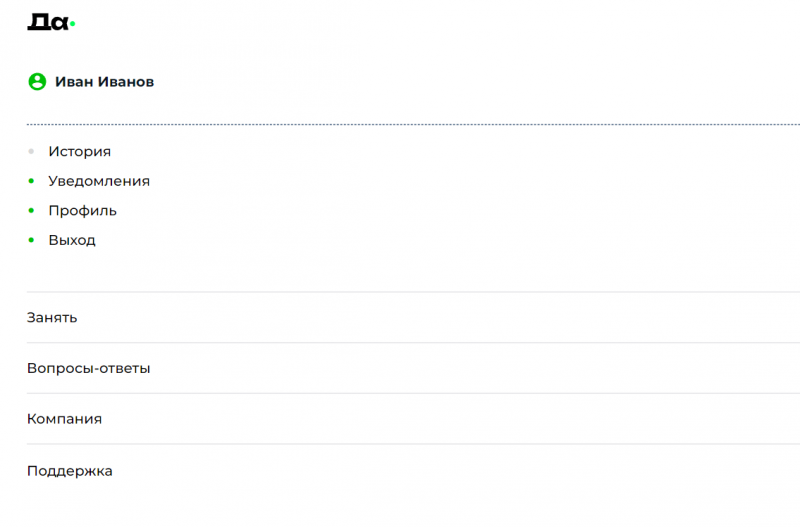 Функционал личного кабинета Да-кредит Функционал личного кабинета Да-кредит