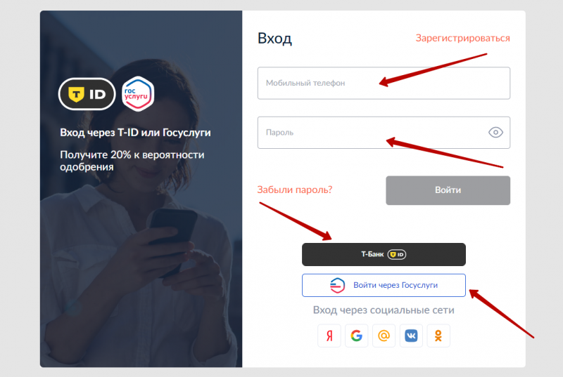 Вход в личный кабинет Кредиттер по номеру телефона