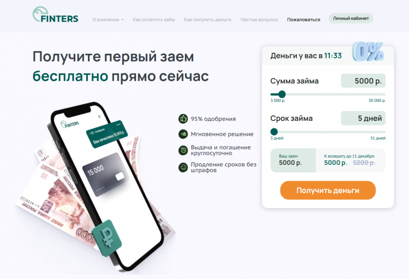 Официальный сайт МФО Finters