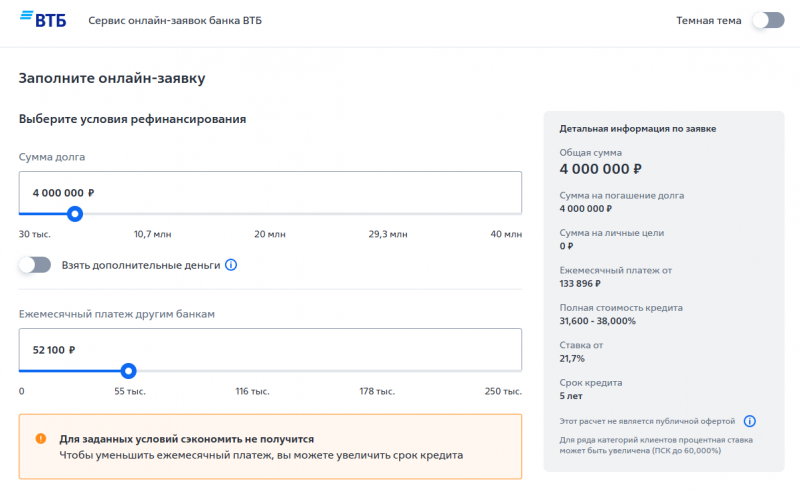 Преимущества рефинансирования в ВТБ