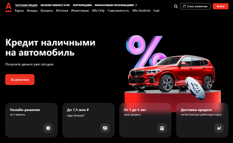 Автокредит наличными в Альфа-Банке