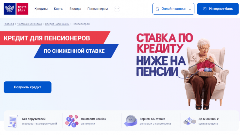 Кредит пенсионерам в Почта Банке Кредит пенсионерам в Почта Банке