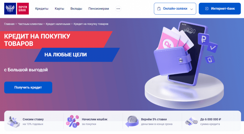 Кредит на покупки в Почта Банке Кредит на покупки в Почта Банке