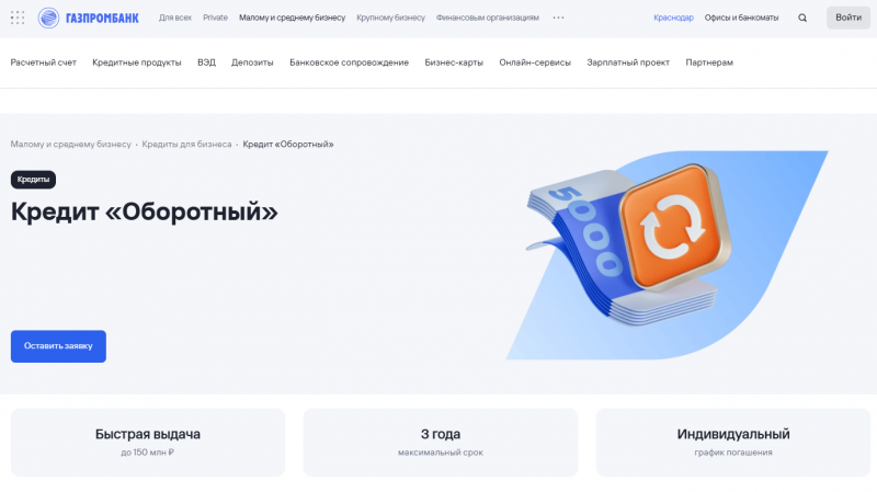 Кредит Оборотный в Газпромбанке Кредит Оборотный в Газпромбанке