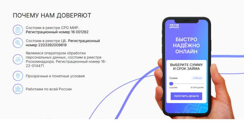 Условия займов в МФО Белые Деньги Условия займов в МФО Белые Деньги