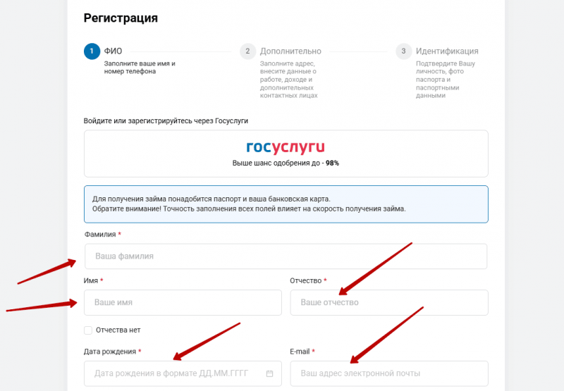 Регистрация учетной записи на сайте russkiedengi.ru