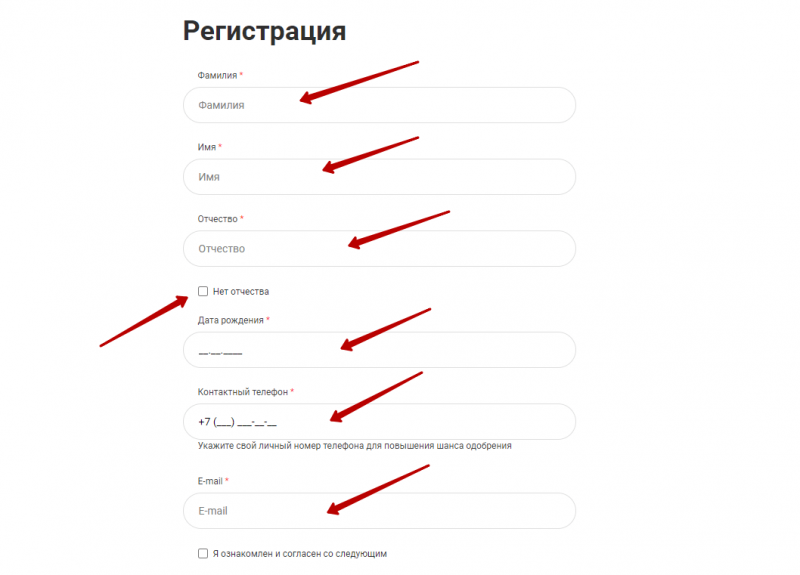 Регистрация учетной записи на сайте mfobank.ru