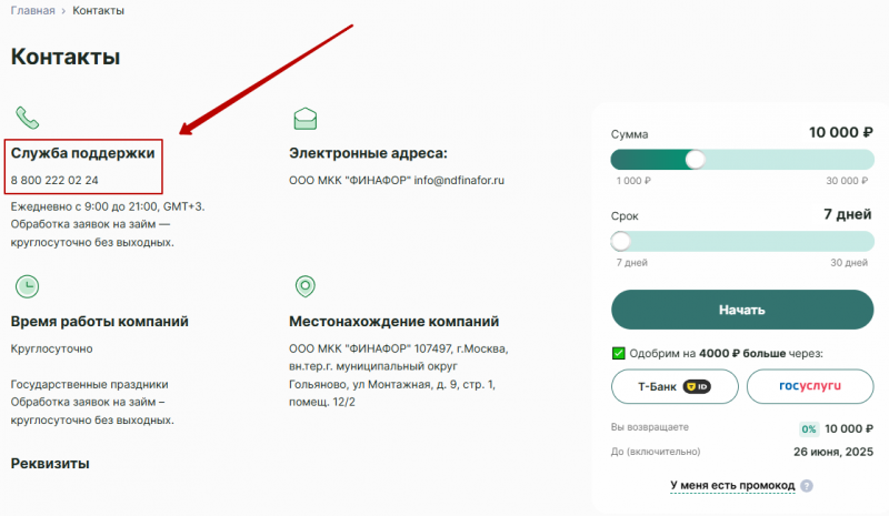 Телефон горячей линии Надо Денег