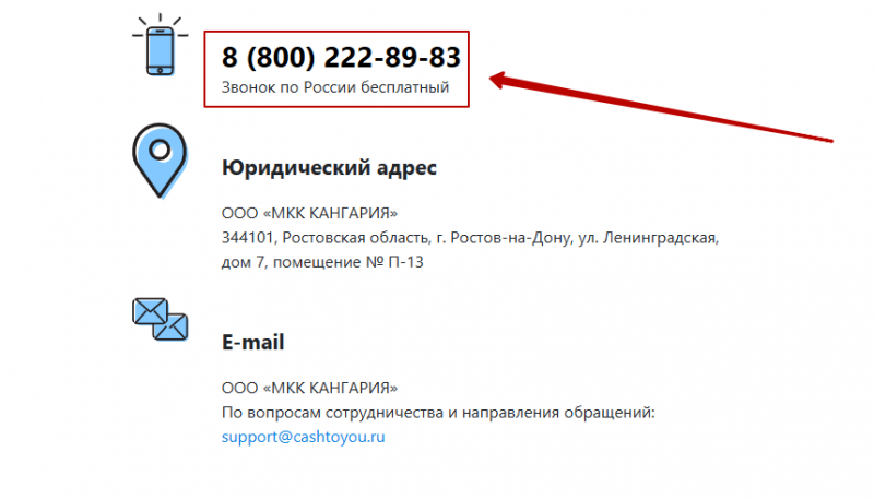 Телефон горячей линии Cash To You