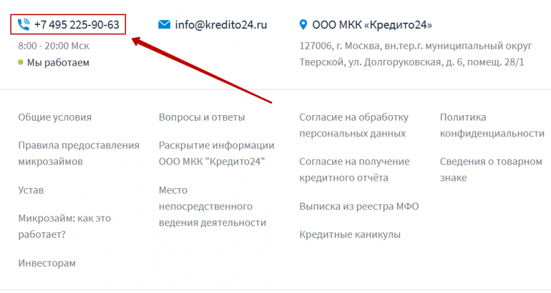 Телефон горячей линии Кредито 24