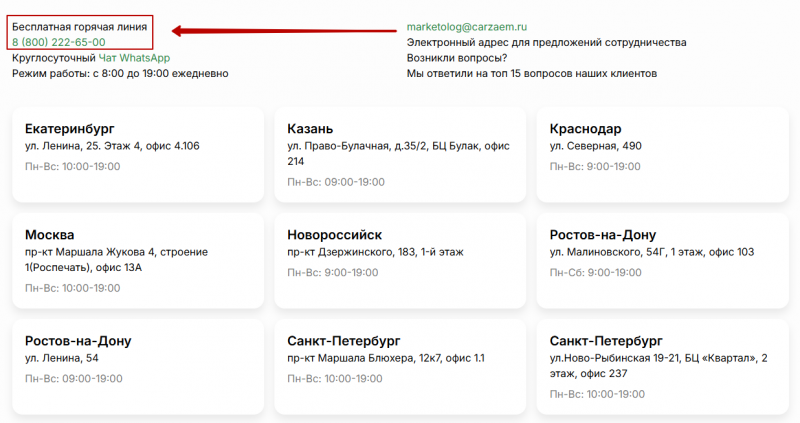 Телефон горячей линии Автозайм