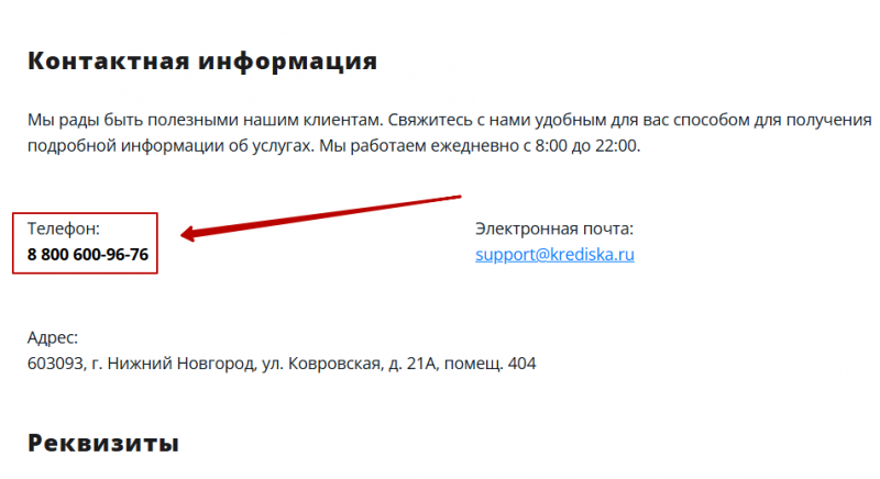 Телефон горячей линии Кредиска