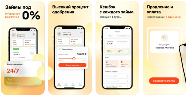 Оформление займа через приложение Центрофинанс Оформление займа через приложение Центрофинанс
