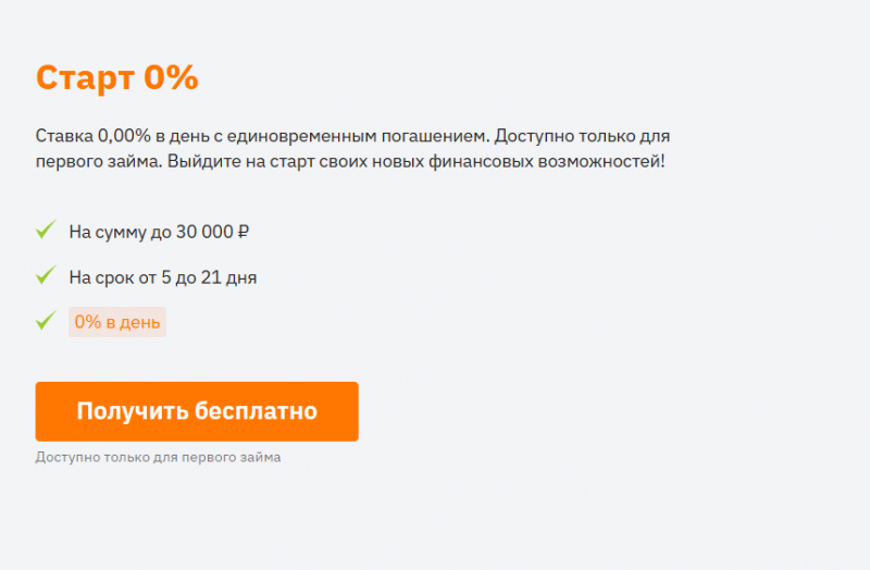 Тариф Старт 0% в Манимен Тариф Старт 0% в Манимен