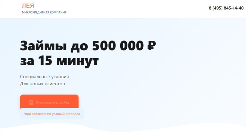 Условия займов в МФО Лея