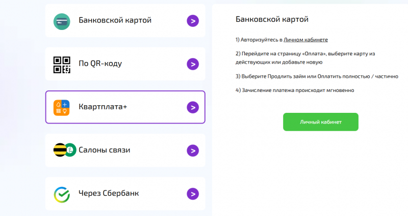 Способы оплаты задолженности в МФК Деньги Мигом Способы оплаты задолженности в МФК Деньги Мигом