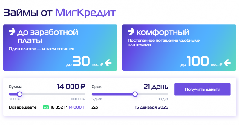 Тарифы в МФО МигКредит Тарифы в МФО МигКредит