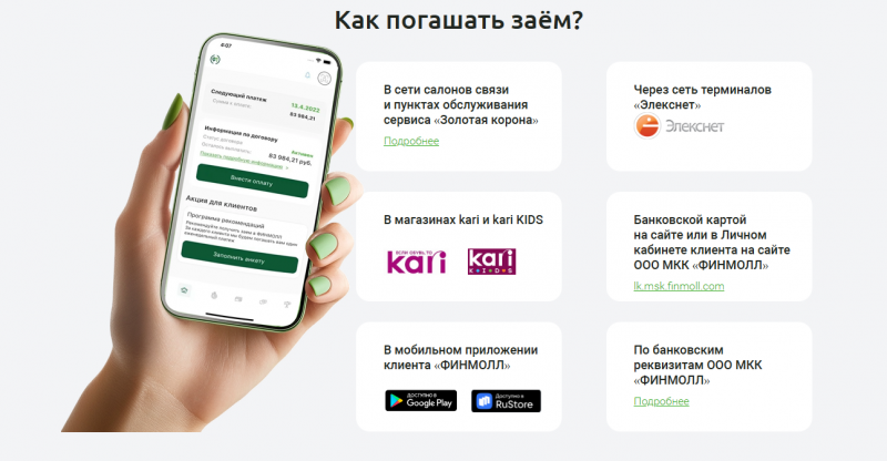 Способы оплаты задолженности в МКК Финмолл Способы оплаты задолженности в МКК Финмолл