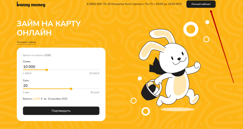 Вход в личный кабинет Банни Мани