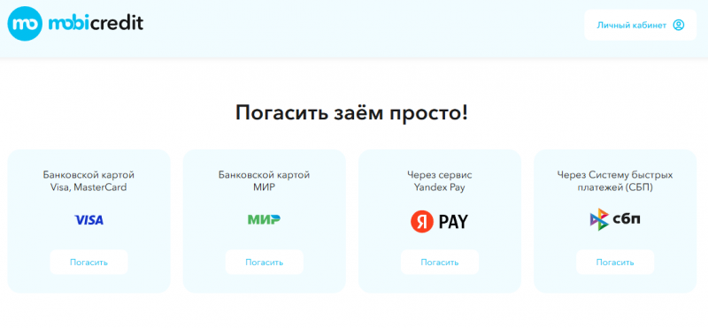 Способы возврата долга в Мобикредит