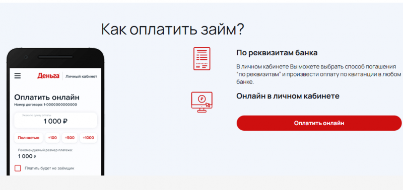 Способы оплаты задолженности в МФК Деньга