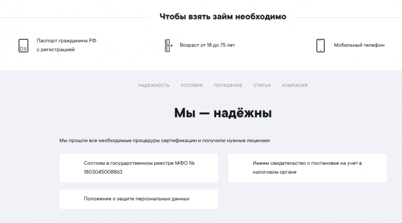 Условия получения заемных средств