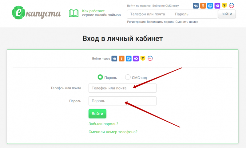Вход в личный кабинет еКапуста по номеру телефона Вход в личный кабинет еКапуста по номеру телефона
