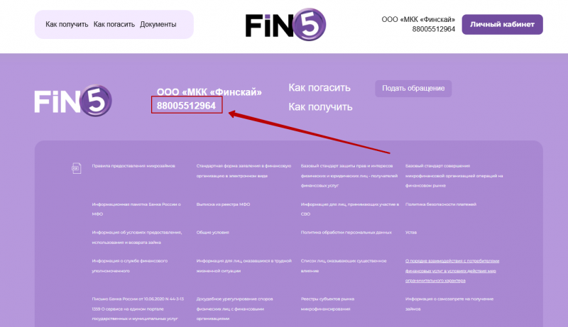 Телефон горячей линии Фин 5