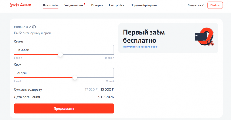 Функционал личного кабинета Альфа-Деньги