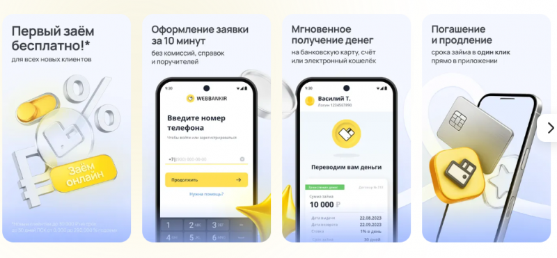 Функционал мобильного приложения Веббанкир